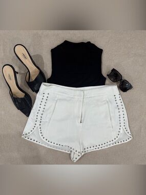 A.L.C. White Studded High-Rise Shorts